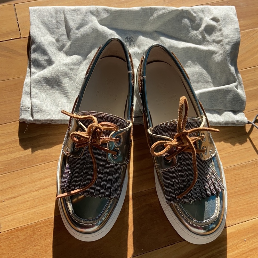 Brunello Cucinelli Silver Monilli Platform Boat S… - image 8